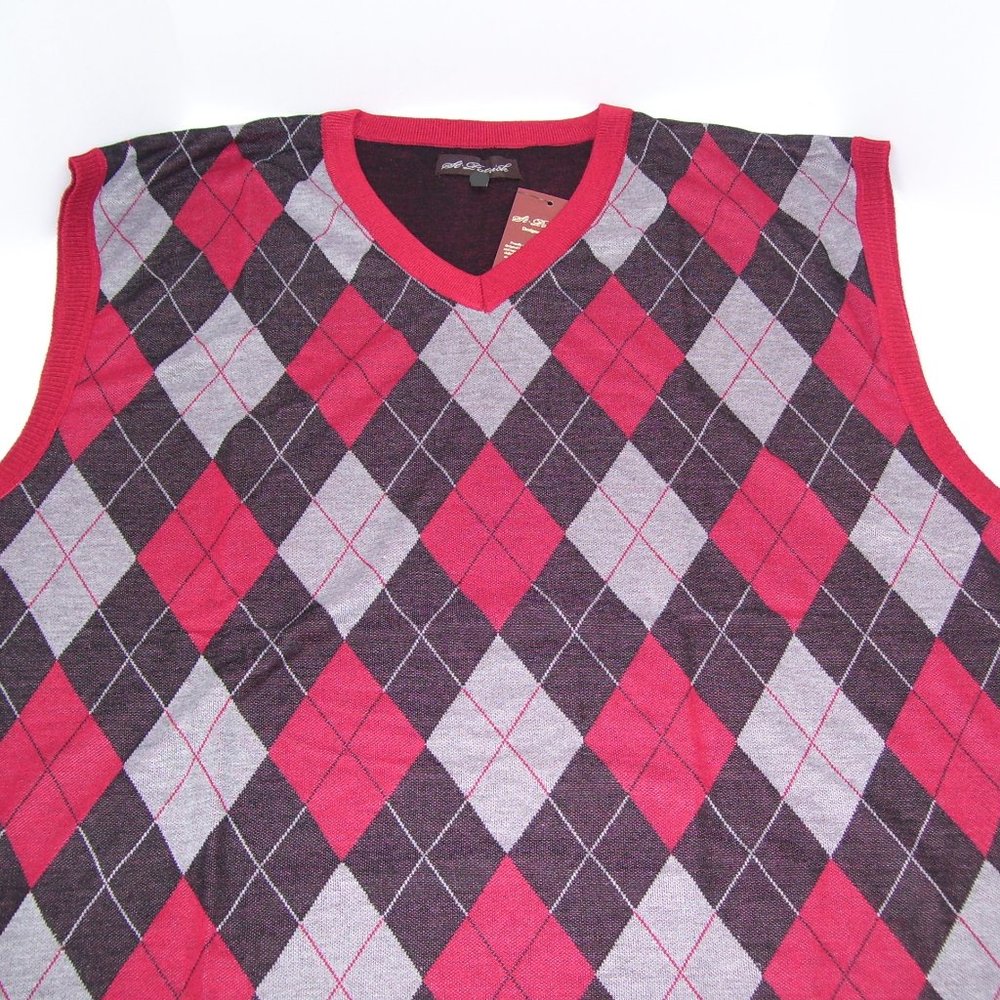 Men's V Neck Red Argyle Sweater Vest 3XL XXXL - Picture 3 of 5